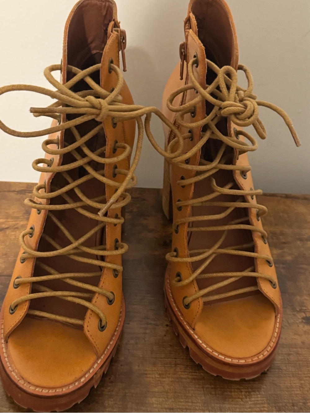 Jeffrey Campbell Free People Palermo Open-Toe Lace-Up Lug Bootie 8M - Picture 2 of 6